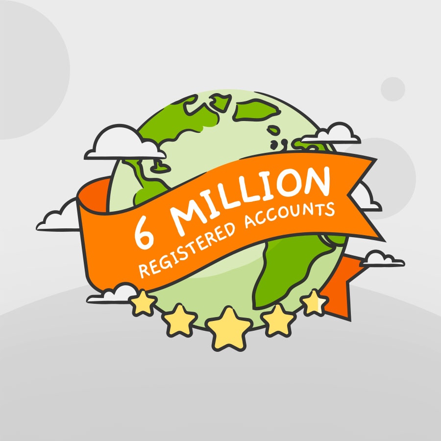 More than 6|million registered accounts worldwide.*